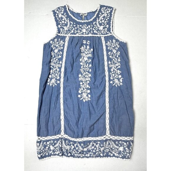 Joie Ashawa Chambray‎ Floral Blue Porcelain Embroidered Shift Dress Medium EUC - Picture 1 of 9
